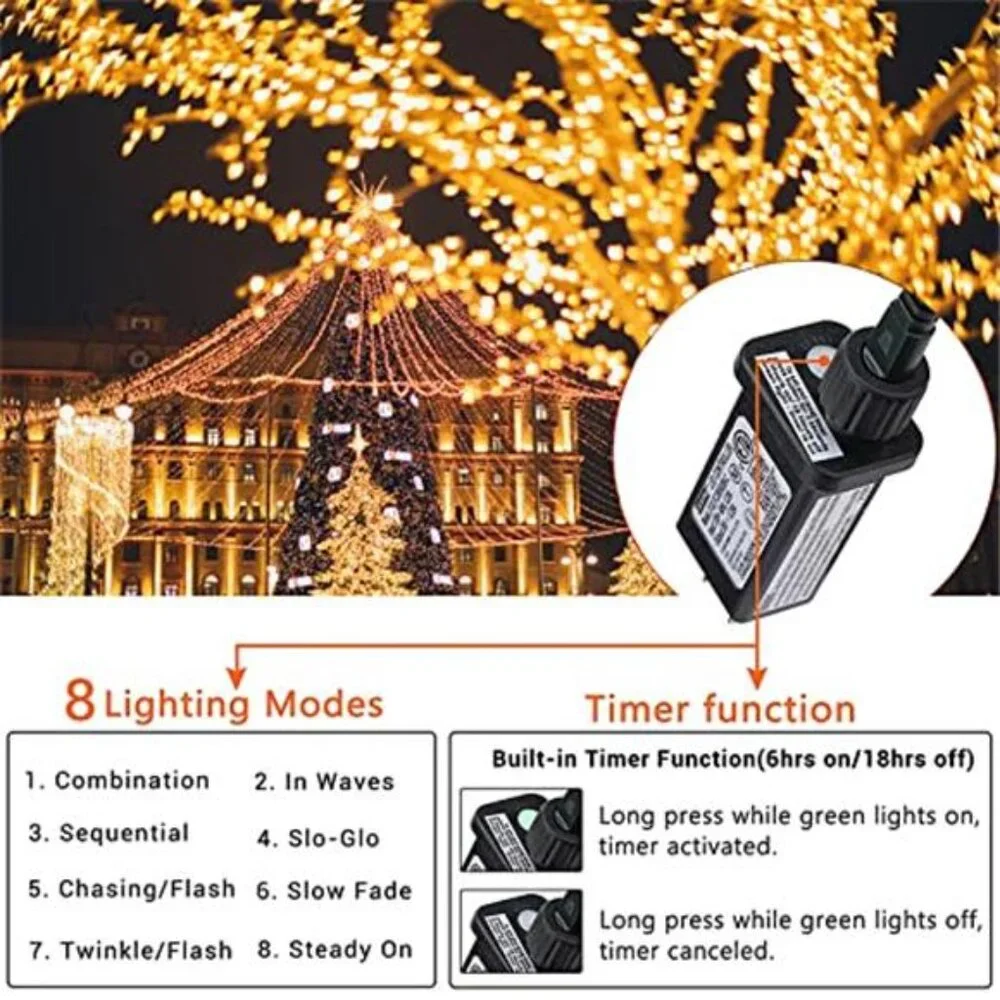 Christmas Lights Warm White 75 Ft 200 LED String Fairy Twinkle Lights Outdoor